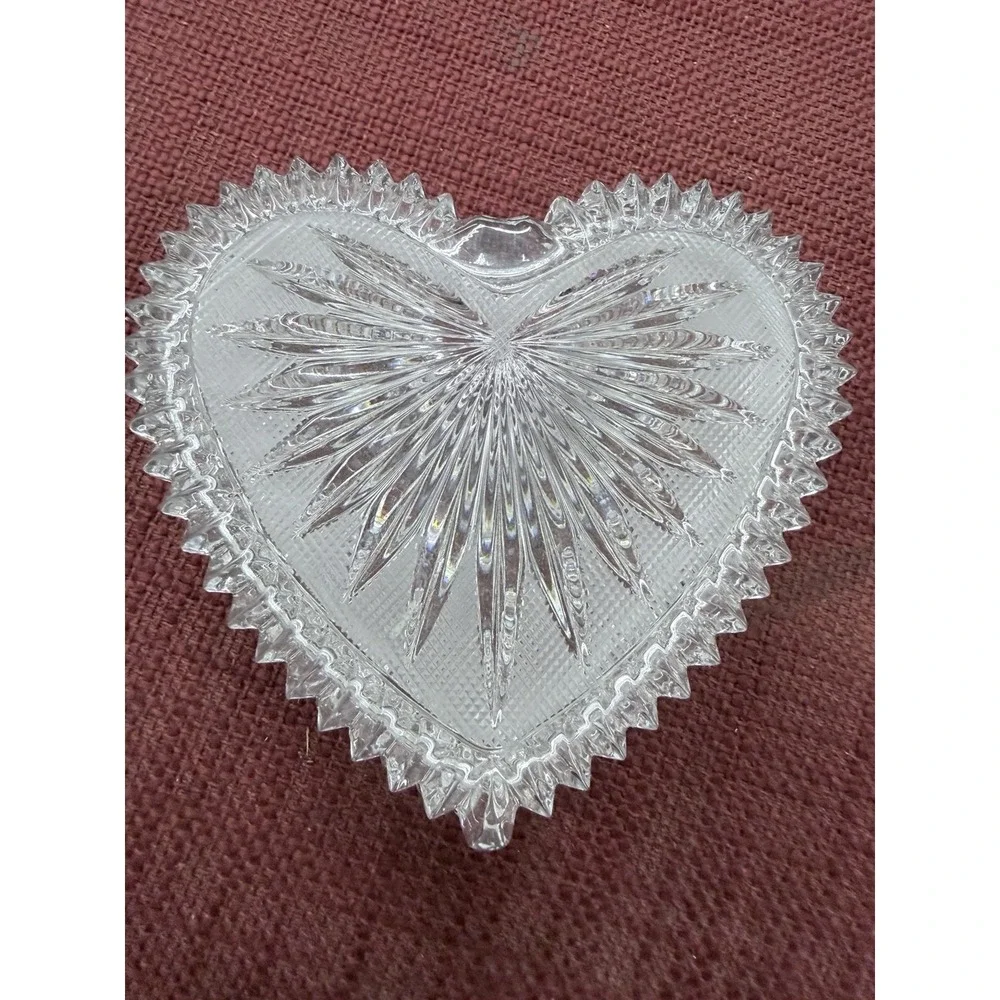 Vintage Gorham Cut Crystal Heart Shaped Trinket Candy Bowl 4 1/2